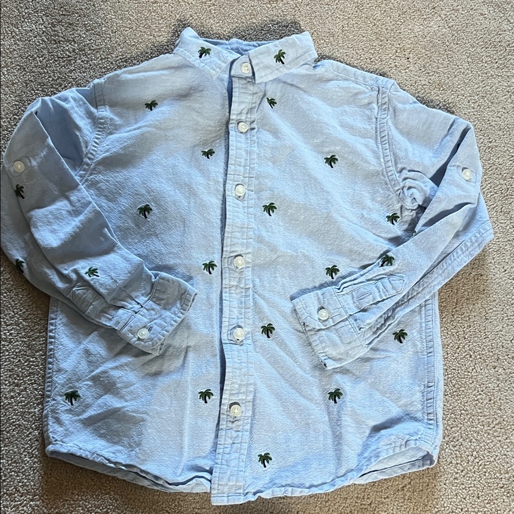 Janie and Jack Light Blue Button Down with Palm Embroidery
